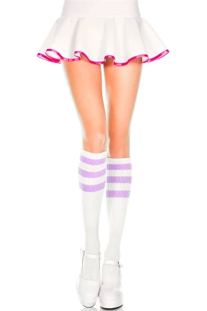 ライン入りハイソックス・ホワイトライトパープル