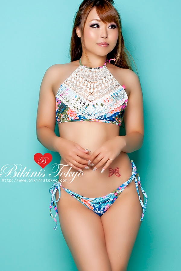 レースホルタートップスヒップシャーリングボトム花柄ビキニセット