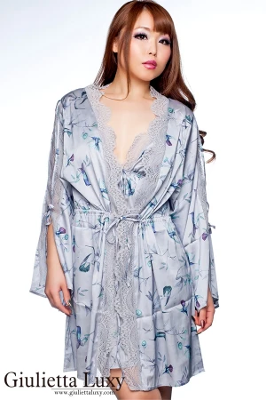 グレーサテンオープンスリーブローブ