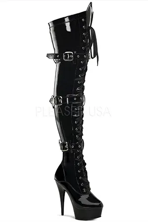 [ Pleaser プリーザー ] サイハイブーツ-ツヤブラックDEL3028/B/M