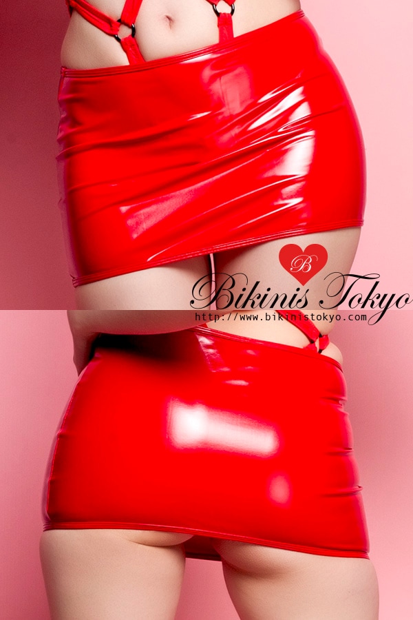 ストレッチエナメルタイトミニスカート・レッド