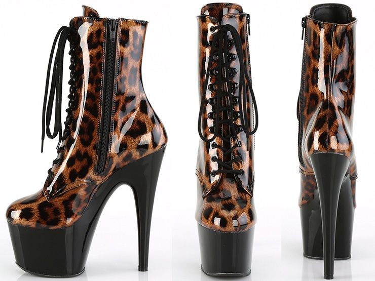 [ Pleaser プリーザー ] 7インチヒールヒョウ柄ブーツADO1020LP/BN-BGPT/B