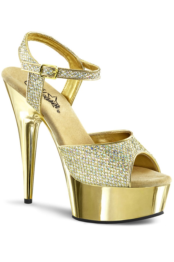 [ Pleaser プリーザー ]6インチヒールグリッターストラップヒールDEL609G/G/M・ゴールド