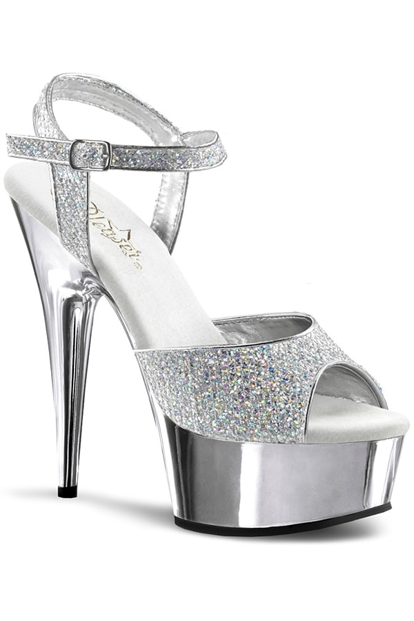 [ Pleaser プリーザー ]6インチヒールグリッターストラップヒールDEL609G/S/M・シルバー