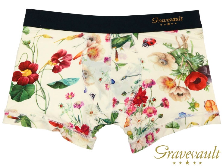 【メンズ】gravevault Shotボクサーショーツ・Flora・ホワイト