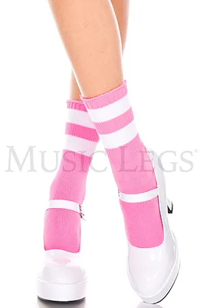 ライン入りアンクルソックス・ベビーピンクホワイト