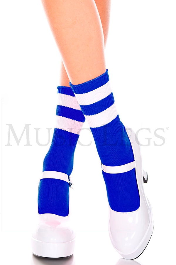 ライン入りアンクルソックス・ロイヤルブルーホワイト