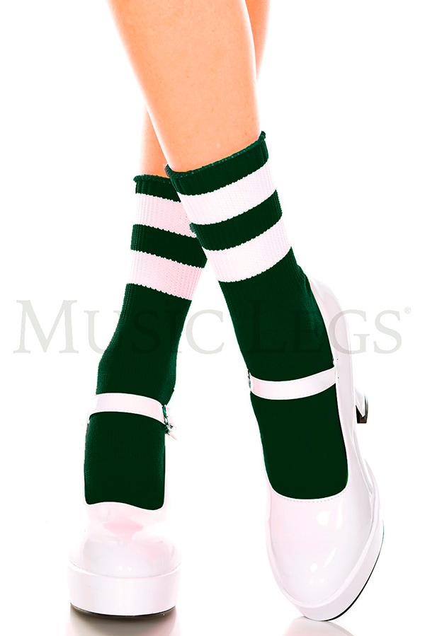ライン入りアンクルソックス・ハンターグリーンホワイト