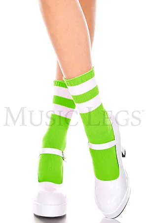 ライン入りアンクルソックス・ライムグリーンホワイト