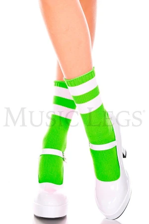 ライン入りアンクルソックス・ライムグリーンホワイト