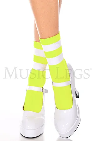 ライン入りアンクルソックス・ネオングリーンホワイト