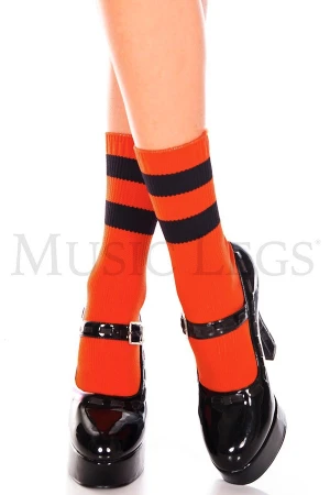 ライン入りアンクルソックス・オレンジブラック