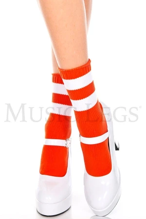 ライン入りアンクルソックス・オレンジホワイト