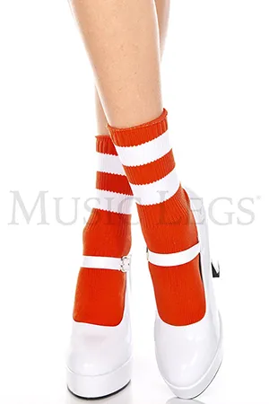 ライン入りアンクルソックス・オレンジホワイト