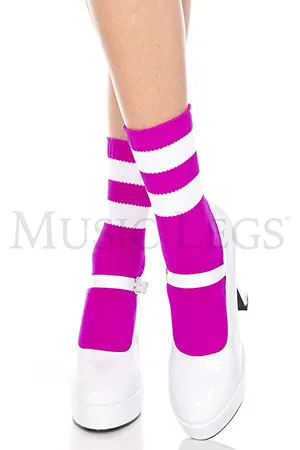 ライン入りアンクルソックス・フューシャピンクホワイト