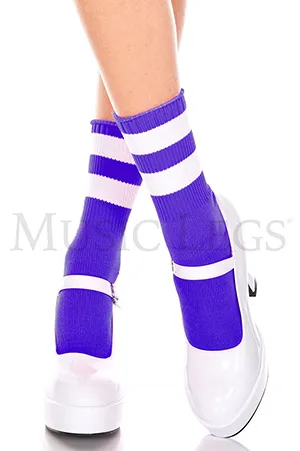 ライン入りアンクルソックス・パープルホワイト