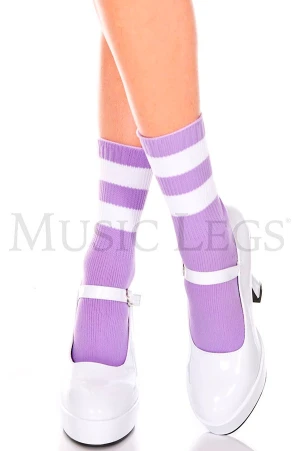 ライン入りアンクルソックス・ライトパープルホワイト