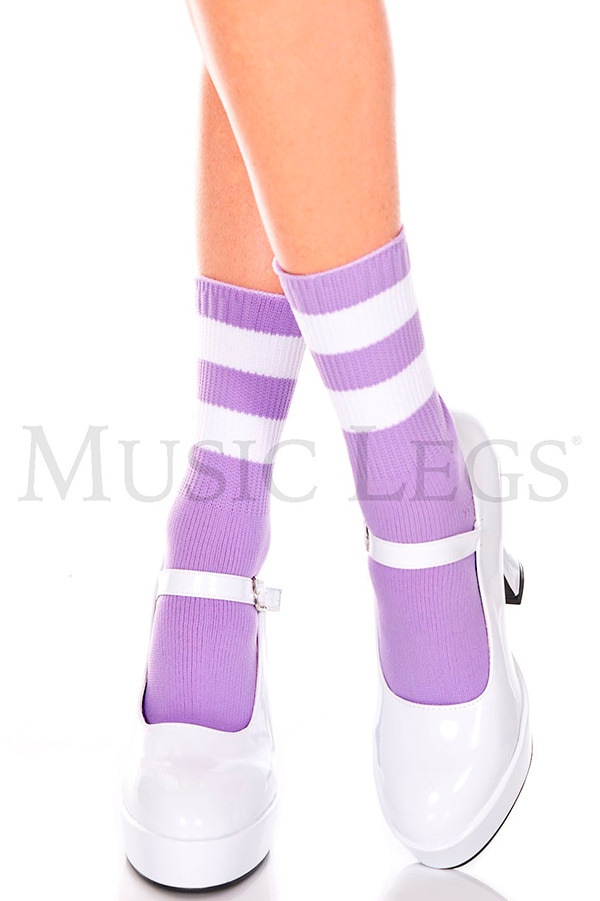 ライン入りアンクルソックス・ライトパープルホワイト
