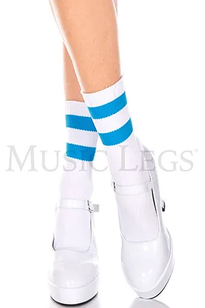 ライン入りアンクルソックス・ホワイトネオンブルー