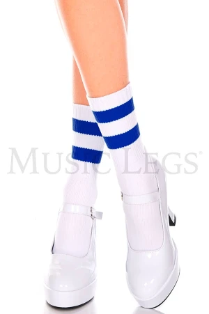 ライン入りアンクルソックス・ホワイトロイヤルブルー