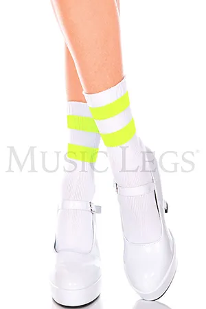 ライン入りアンクルソックス・ホワイトネオングリーン