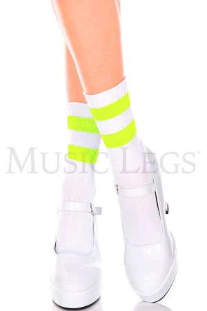 ライン入りアンクルソックス・ホワイトネオングリーン