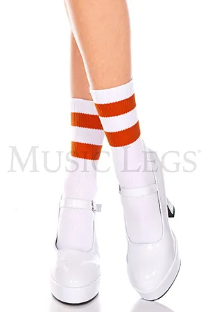 ライン入りアンクルソックス・ホワイトオレンジ