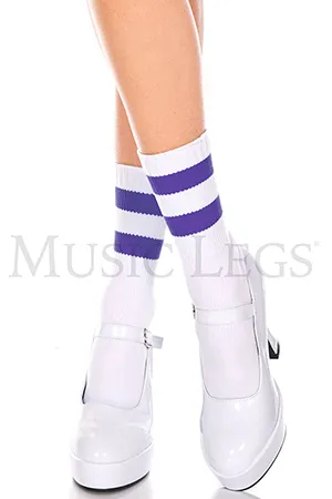 ライン入りアンクルソックス・ホワイトパープル