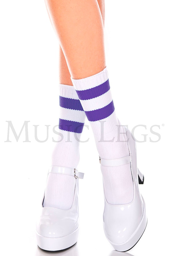 ライン入りアンクルソックス・ホワイトパープル