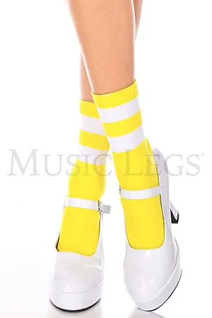 ライン入りアンクルソックス・ネオンイエローホワイト