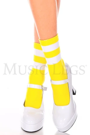 ライン入りアンクルソックス・ネオンイエローホワイト