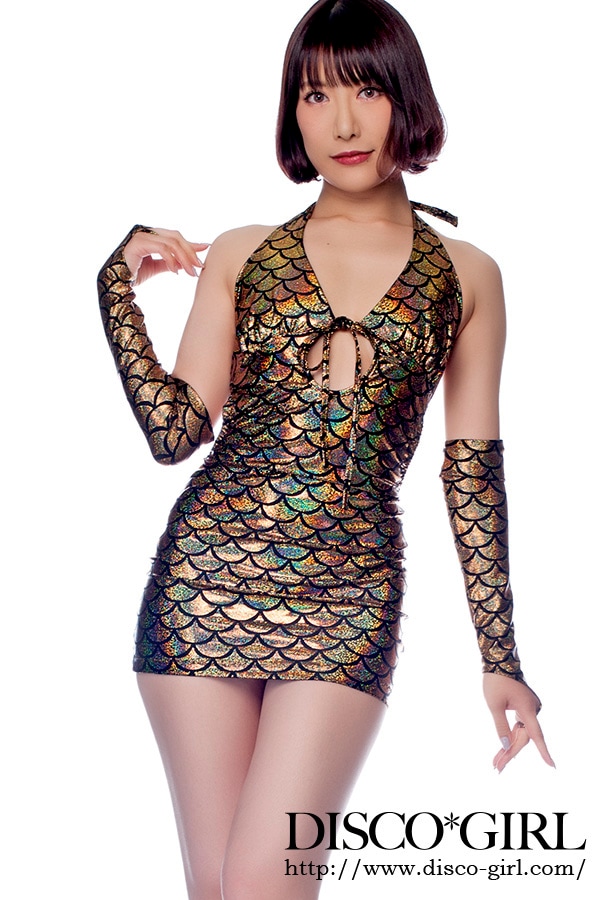 センターホールタイホルターボディコン・マーメイドゴールド