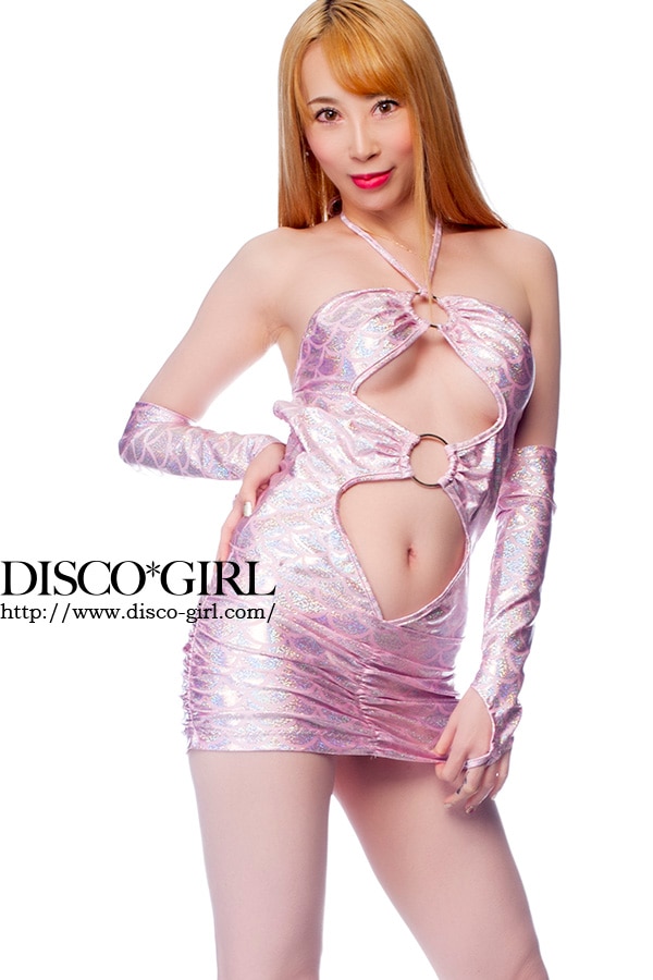 Oリングフロントオープンボディコン・マーメイドベビーピンク