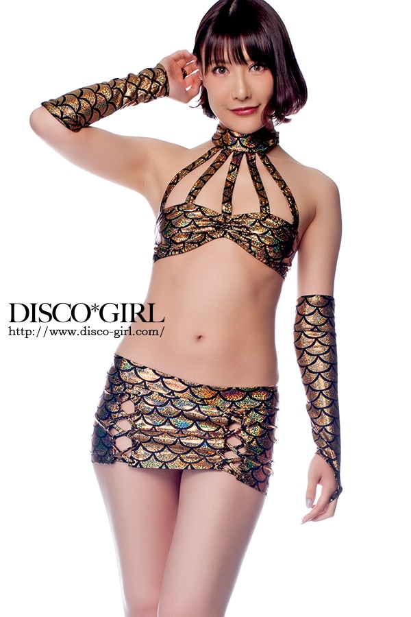 デザインホルターブラレースアップスカートセット・マーメイドゴールド