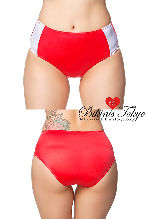 【ユニセックス】太ラインハイウエストショーツ・レッド