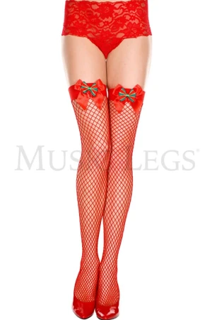 リボン飾り付き網ニーハイ