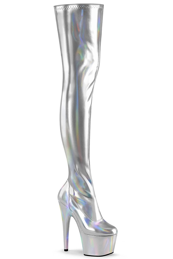 [ Pleaser プリーザー ]7インチヒールサイハイブーツADO3000HWR/SHG/M・ホワイトシルバー