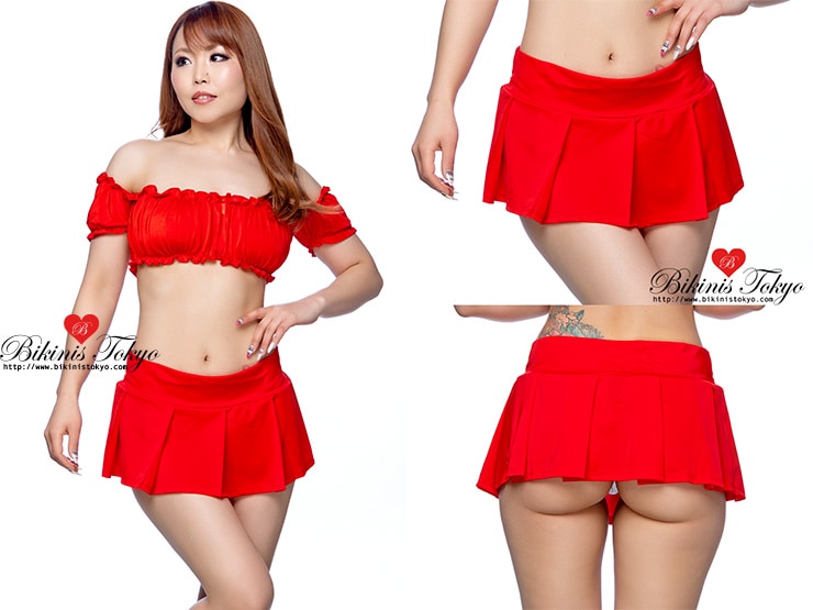 プリーツミニスカート・レッド