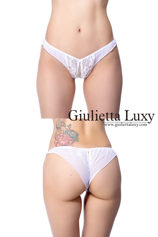 レースとパワーネットのオープンショーツ・ホワイト