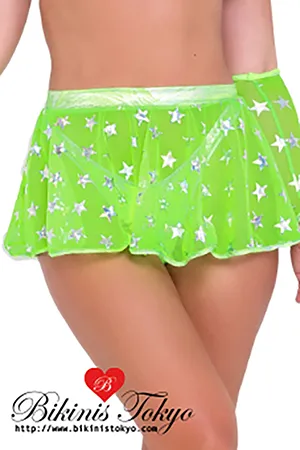 キラキラスターメッシュスカート・ライム