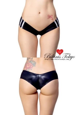 スーパーウェット素材極浅ローライズラインショーツ・ブラック