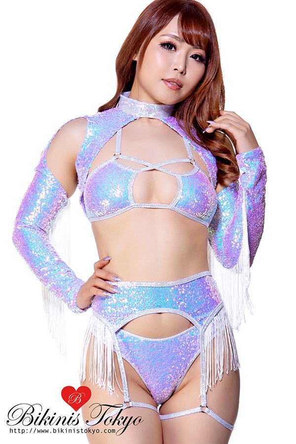 フリンジスリーブスパンコールトップス・ホワイトラベンダー