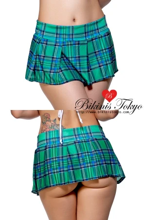 チェック柄ストレッチプリーツスカート・グリーン