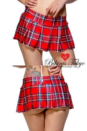 チェック柄ストレッチプリーツスカート・レッド