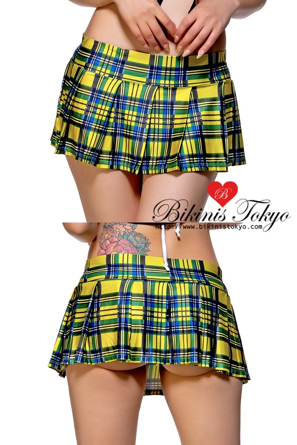 チェック柄ストレッチプリーツスカート・イエロー