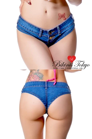 マイクロ丈デニムホットパンツ ・ブルー2