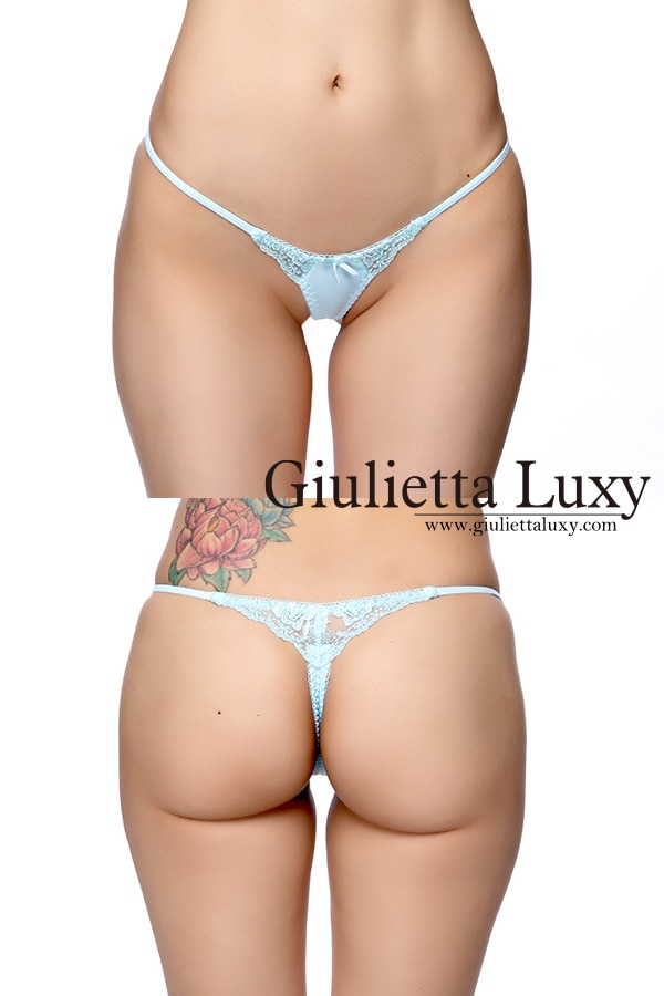 リボンレースポイントTフロントTバックショーツ ・ブルー