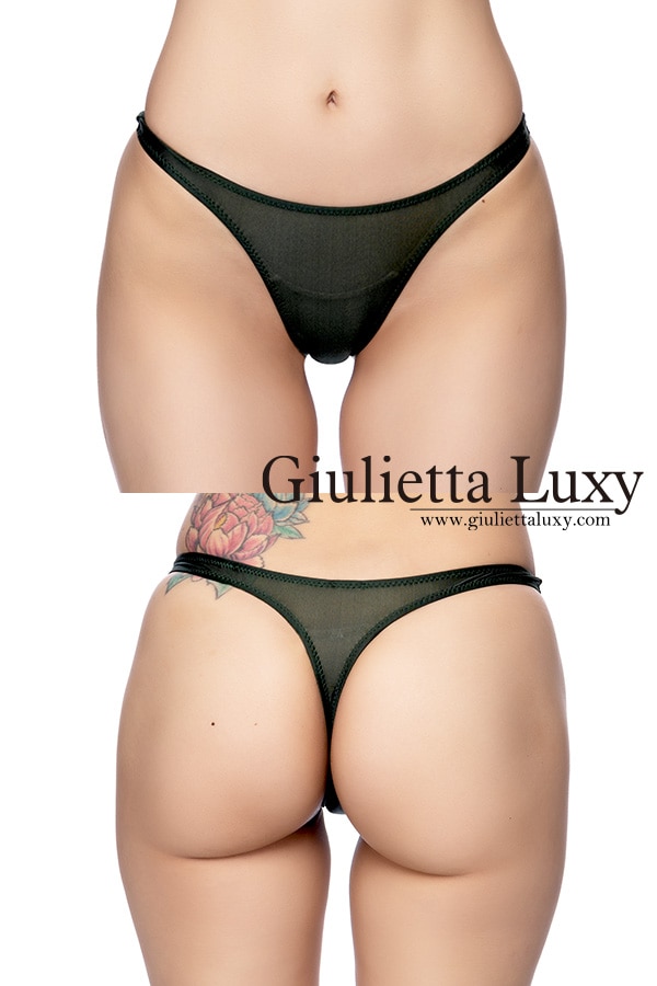 【ユニセックス】クラシックカラーシースルーTバックショーツ ・カーキ