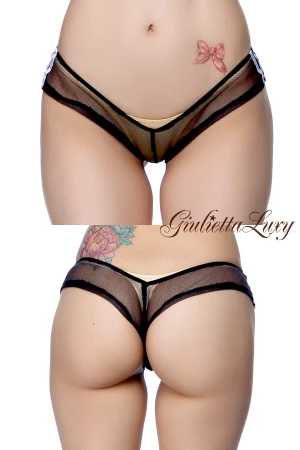 すけすけメッシュ素材サイドライン極浅ヒップハングショーツ・ブラック