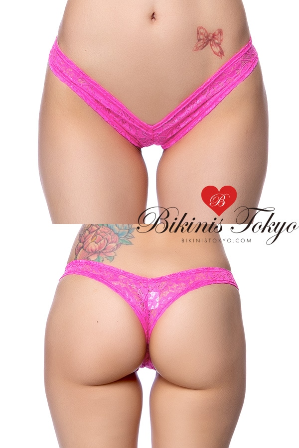 レースセンターシャーリングマイクロヒップハング ・ピンク